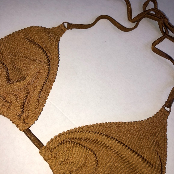 Good American Tiny Ties Bikini Top Swimsuit in Bronze - Size 5/6 XXL- NWT set - Picture 14 of 16
